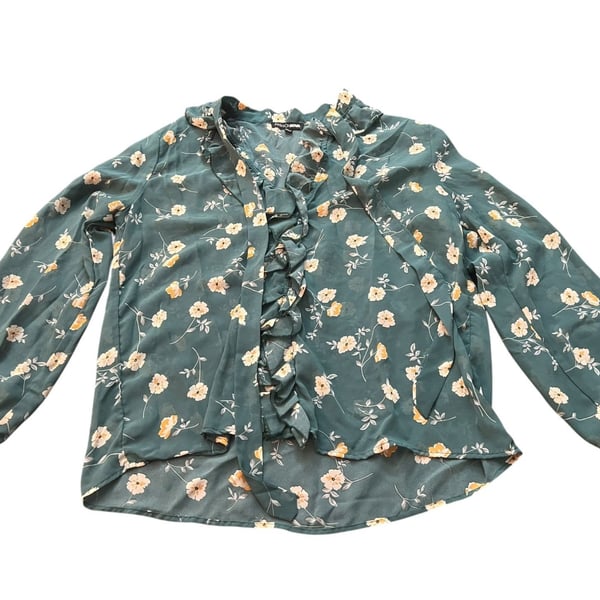 Fashion Nova Size L Green Floral Blouse