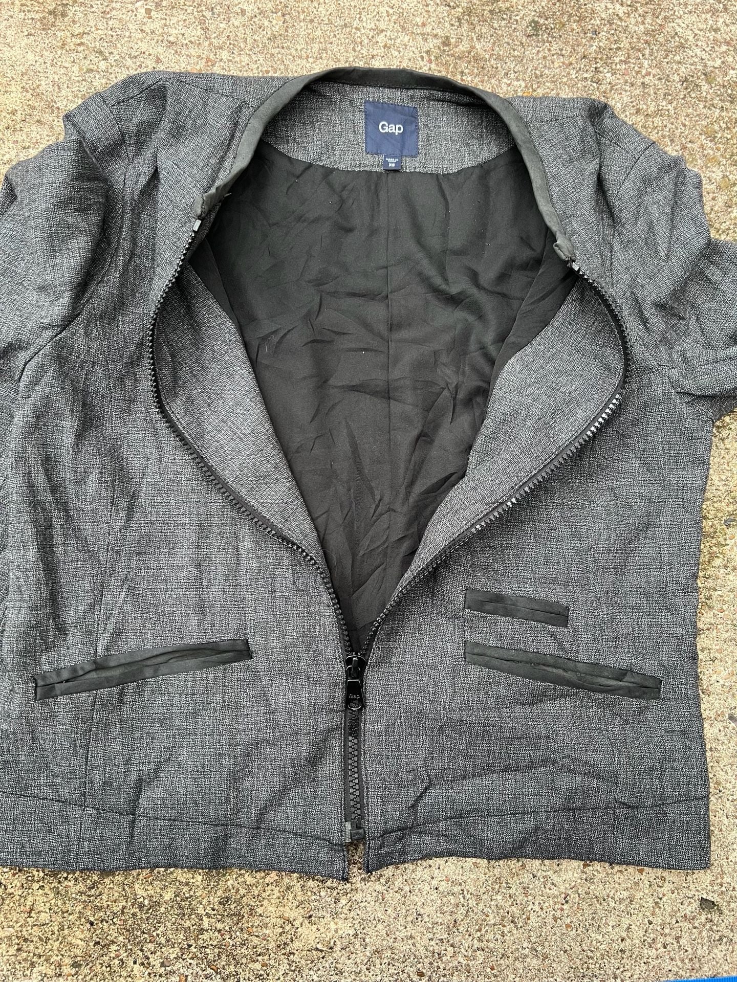 A- Gap Blue Linen Blend Collarless Full Zip Bomber Jacket - Size XS 7