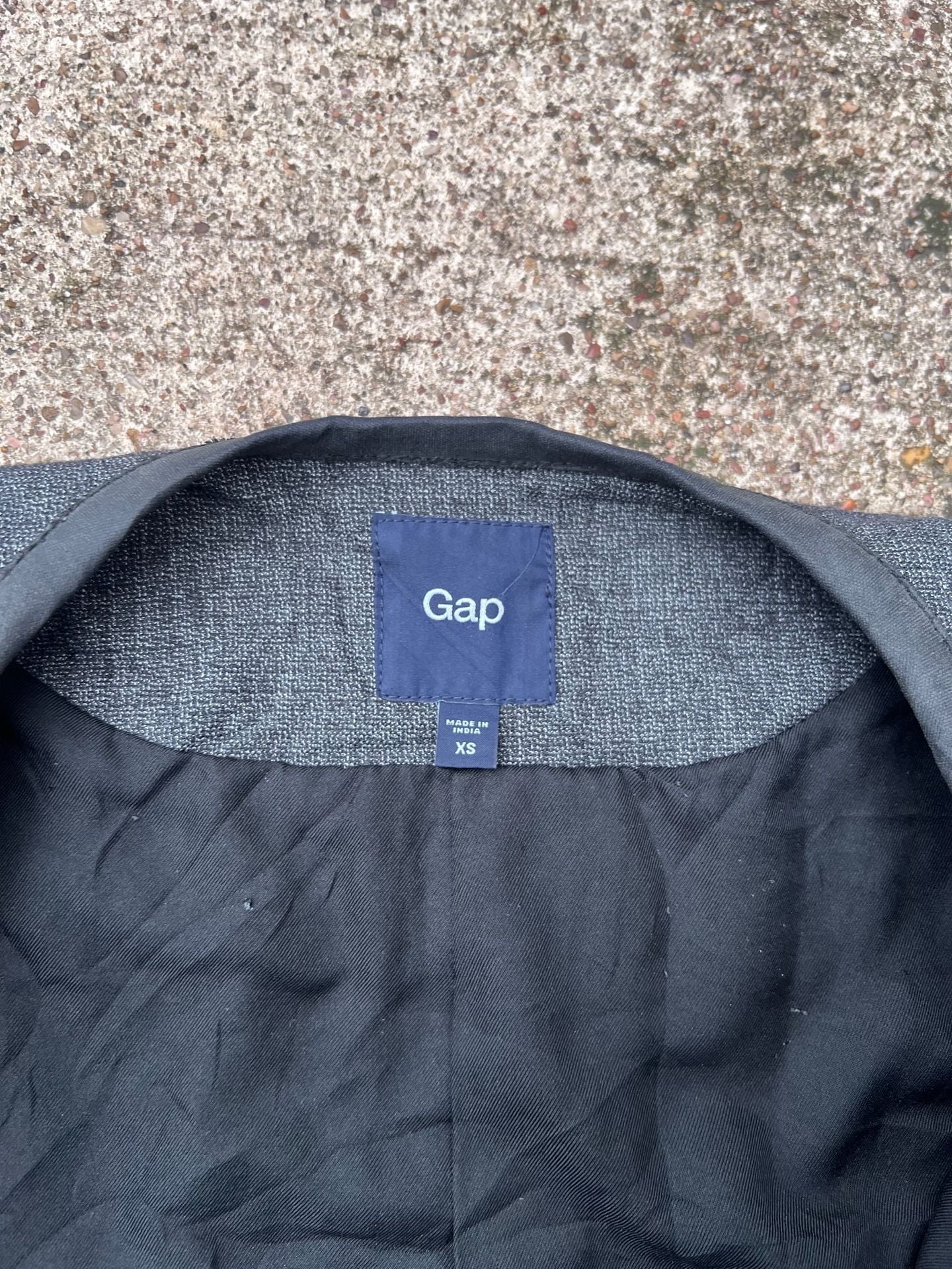 A- Gap Blue Linen Blend Collarless Full Zip Bomber Jacket - Size XS 8