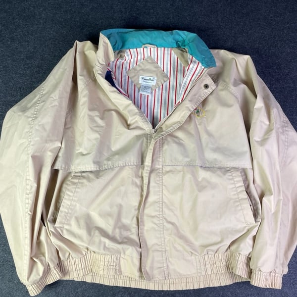 Winner's Edge Vintage Windbreaker Jacket Tan Striped Lining