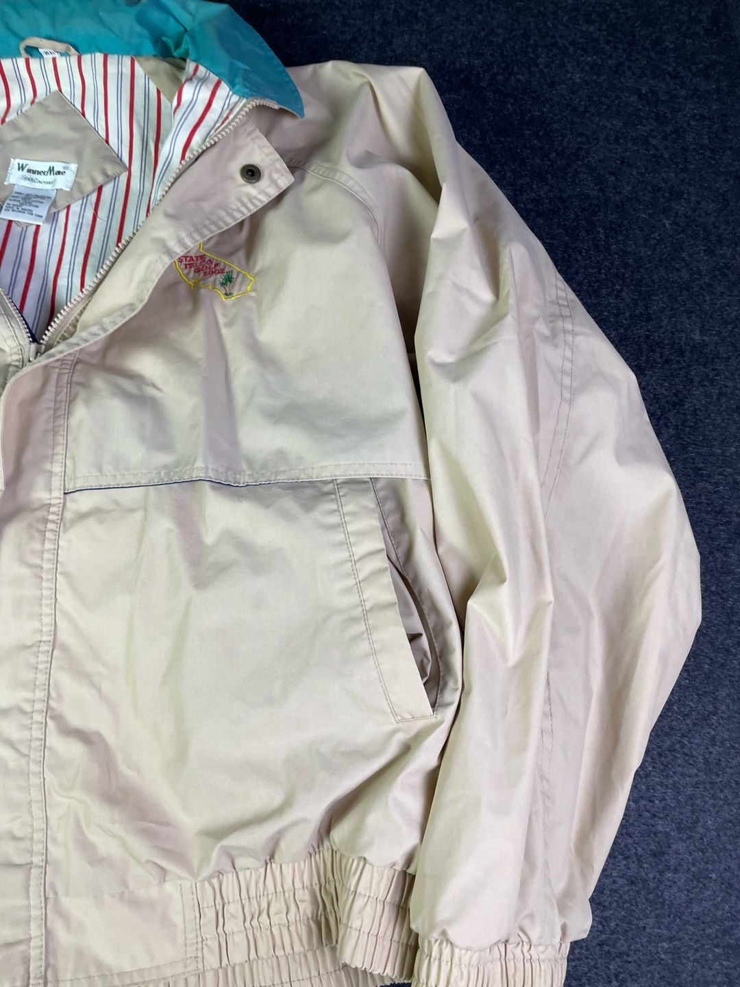 Winner's Edge Vintage Windbreaker Jacket Tan Striped Lining 9
