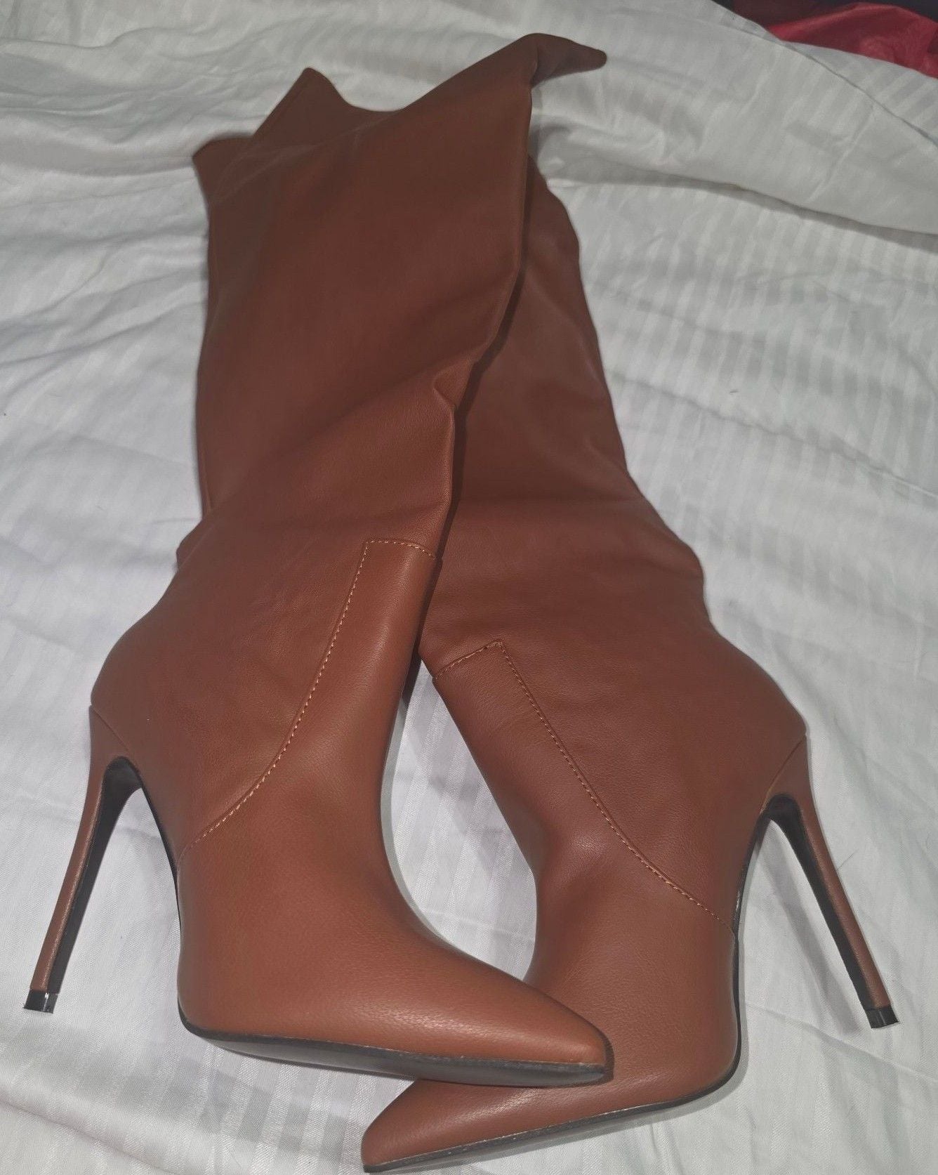 So Me Friare Knee High Boots Size 7 Brown PU Stiletto Heel 2
