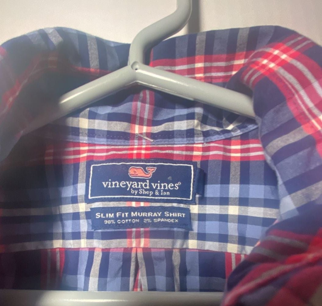 Vineyard Vines Slim Fit Murray Shirt Size XS Blue Plaid Button Down 4