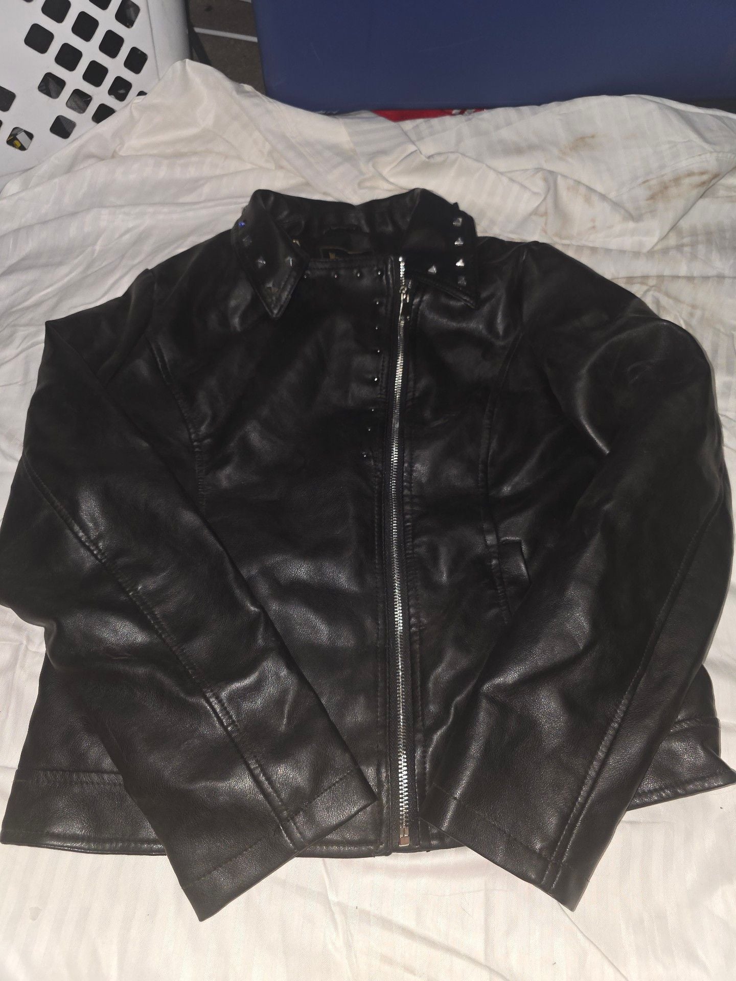 White Mark Faux Leather Jacket Size L Black Studded Biker 2