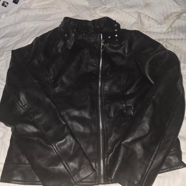 White Mark Faux Leather Jacket Size L Black Studded Biker