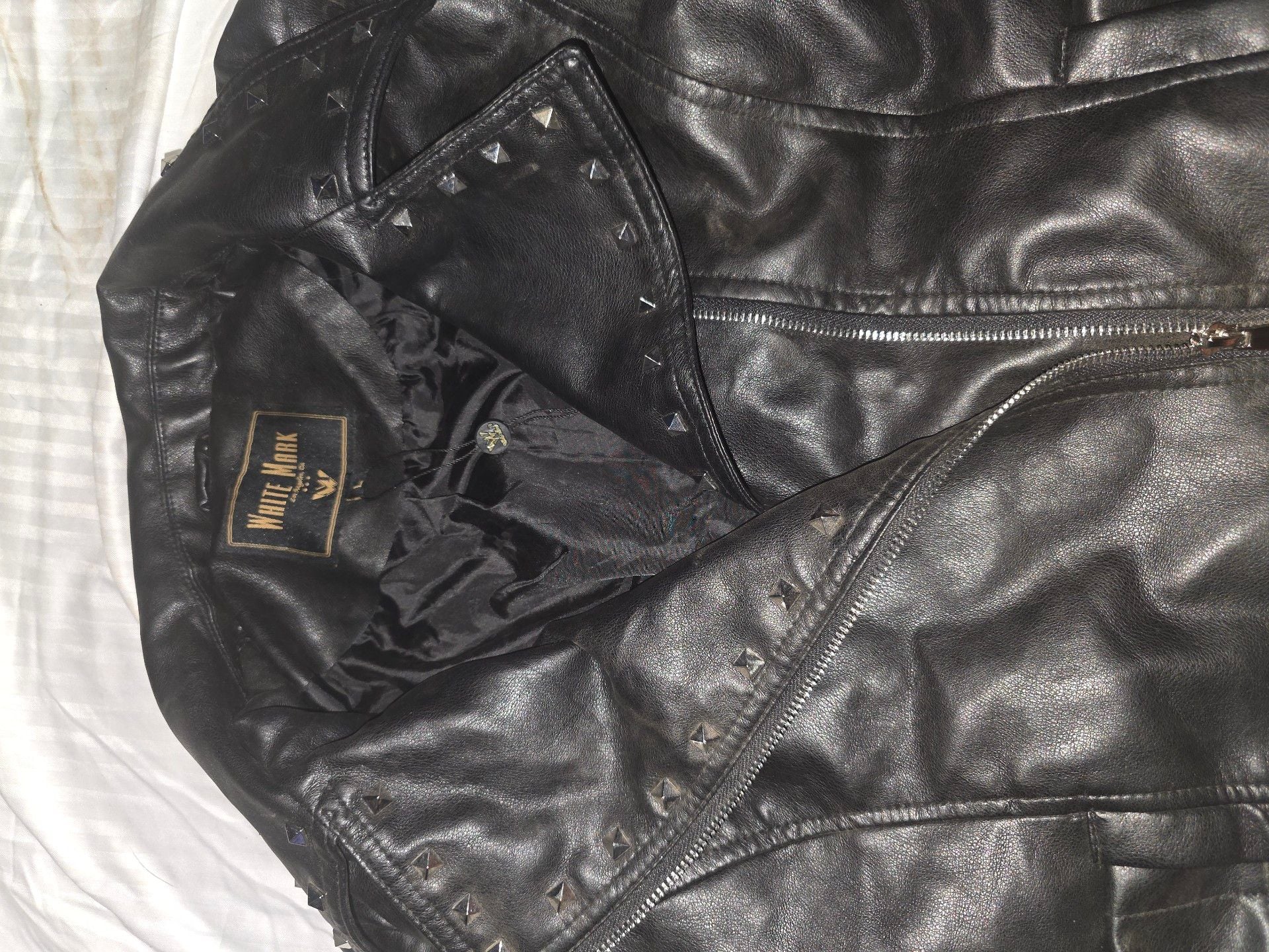 White Mark Faux Leather Jacket Size L Black Studded Biker 3