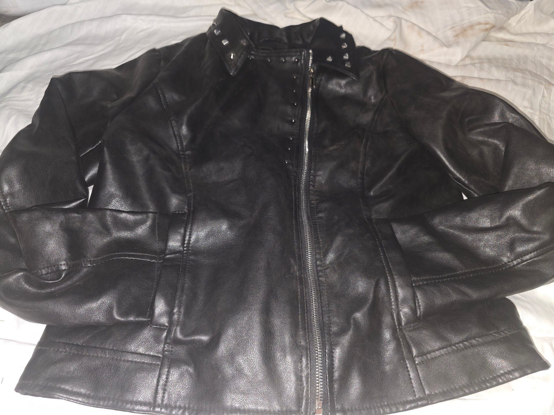 White Mark Faux Leather Jacket Size L Black Studded Biker 5
