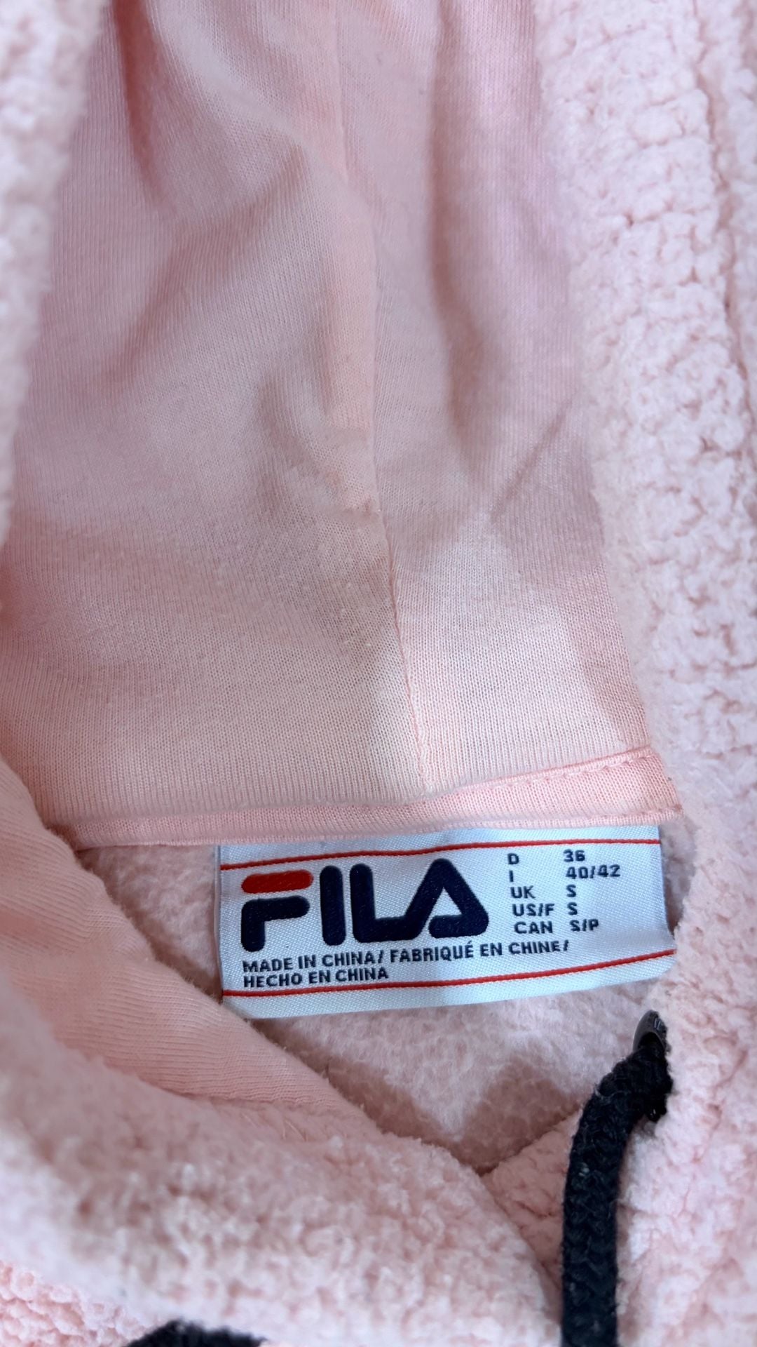 Fila Josephine Sherpa Hoodie Size S Pink Drawstring Fleece Pullover 4