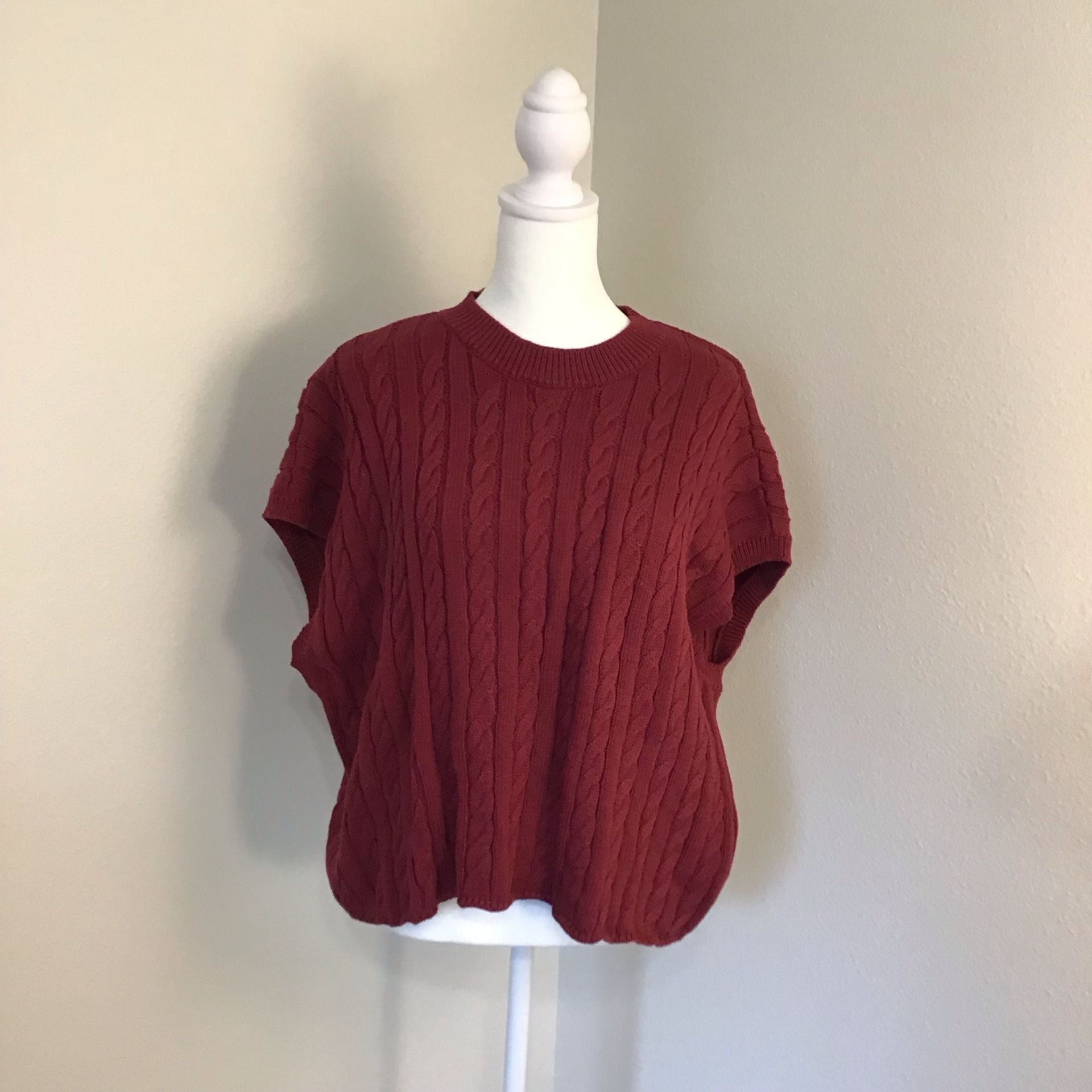 Olivaceous Red Cable Knit Cotton Sweater Vest Large Burgundy Red Preppy 3