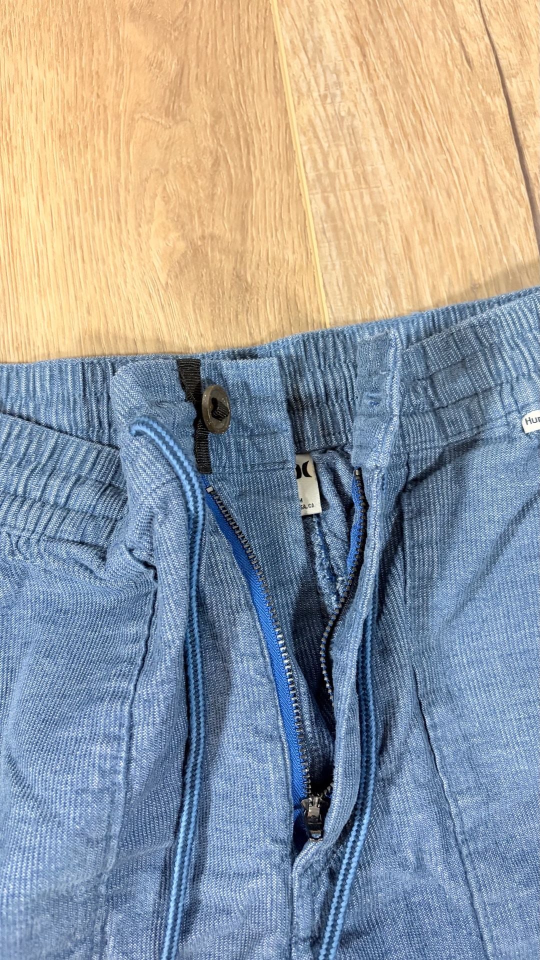 Hurley Shorts Size M Blue Chambray Drawstring Utility 3