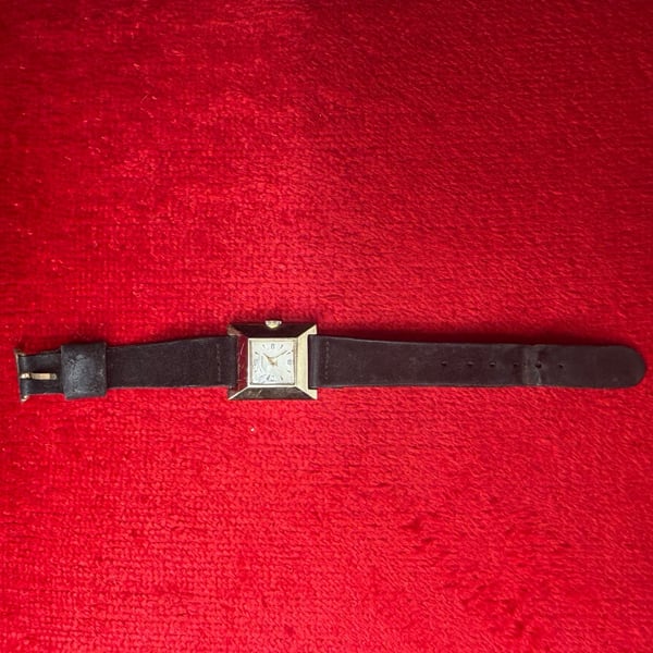 Westclox Vintage Gold Tone Square Watch Black Leather