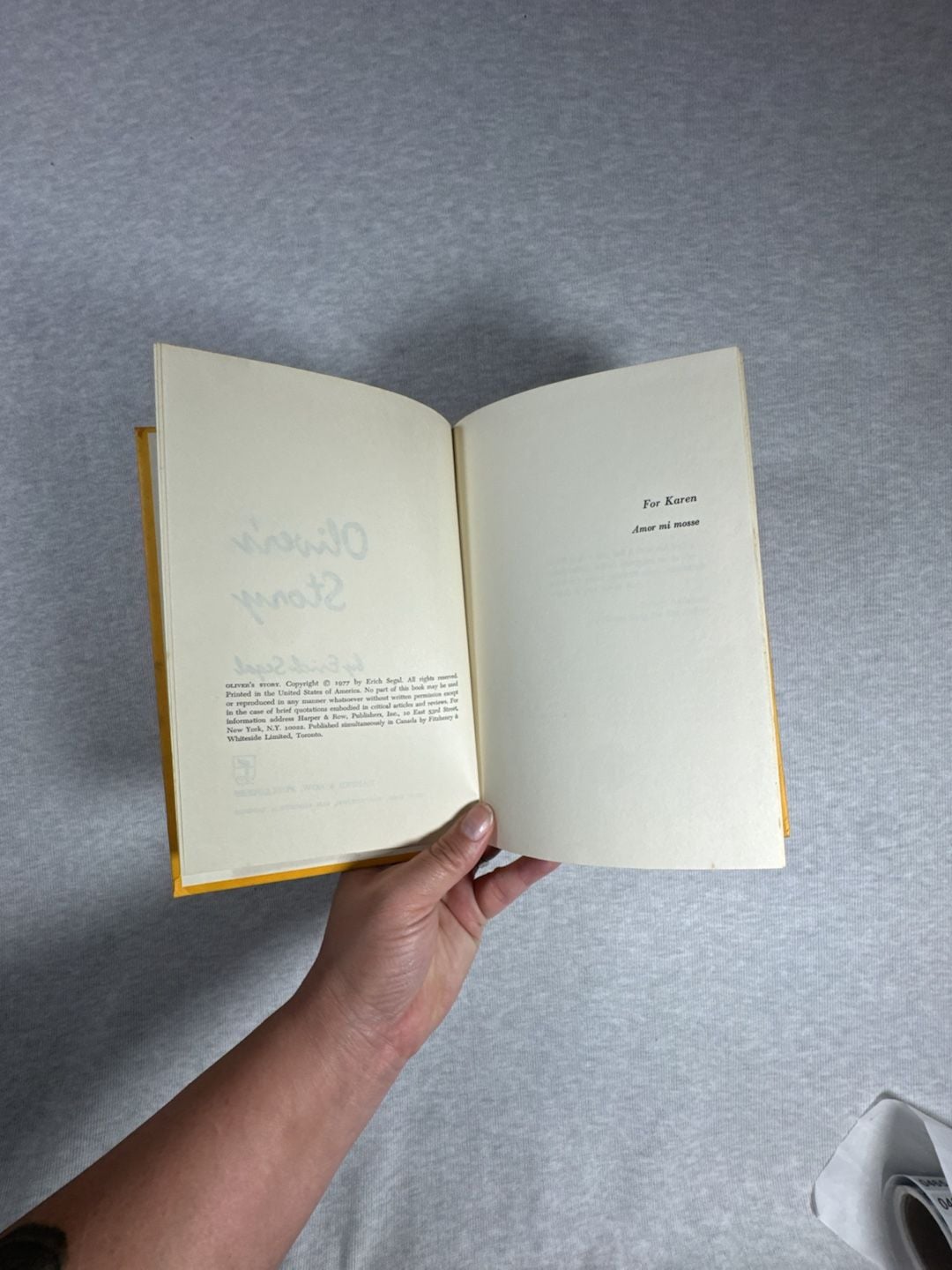 Harper & Row Oliver's Story By Erich Segal Hardcover Book Yellow 7