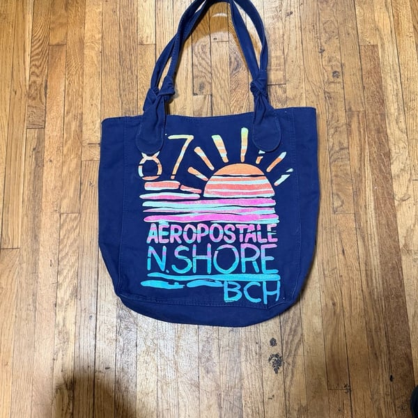 Y2k Aeropostale North Shore Tote Bag Navy Blue Canvas Sunrise Graphic