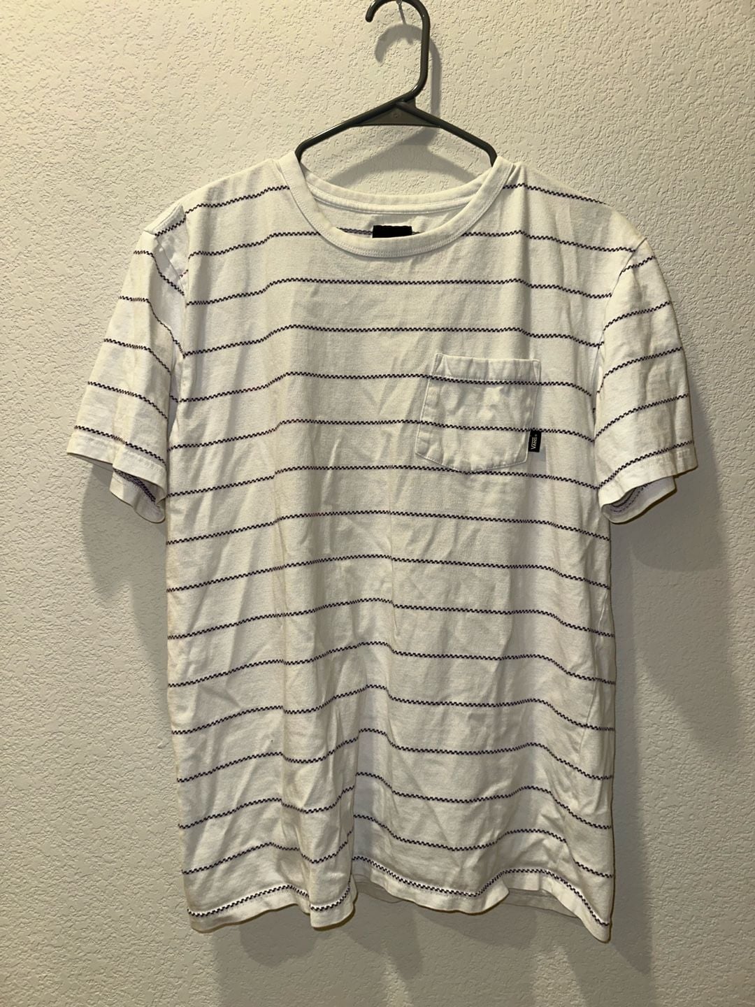 Vans Striped Pocket T-Shirt Size Large White Navy Short Sleeve 2