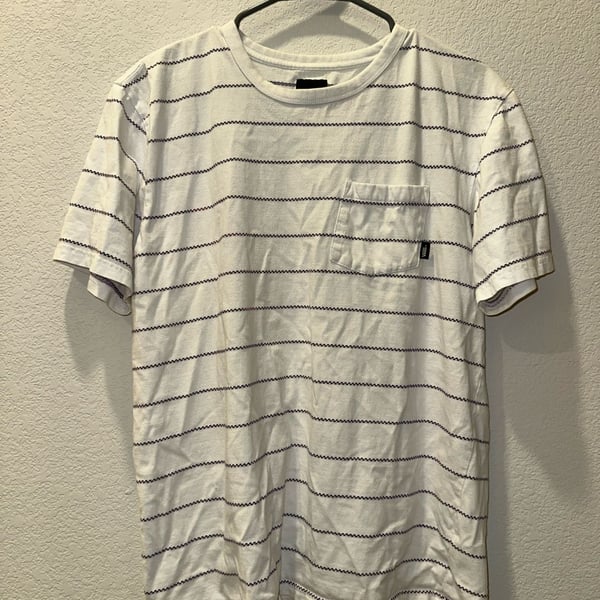Vans Striped Pocket T-Shirt Size Large White Navy Short Sleeve