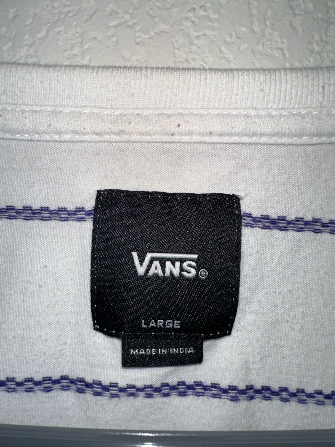 Vans Striped Pocket T-Shirt Size Large White Navy Short Sleeve 5