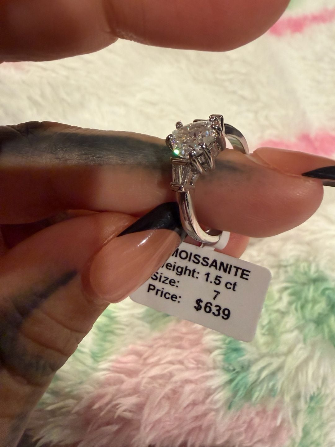 Moissanite Heart-Cut Ring Size 7 1.5 Carat Three-Stone Tapered Baguette bnwt 7