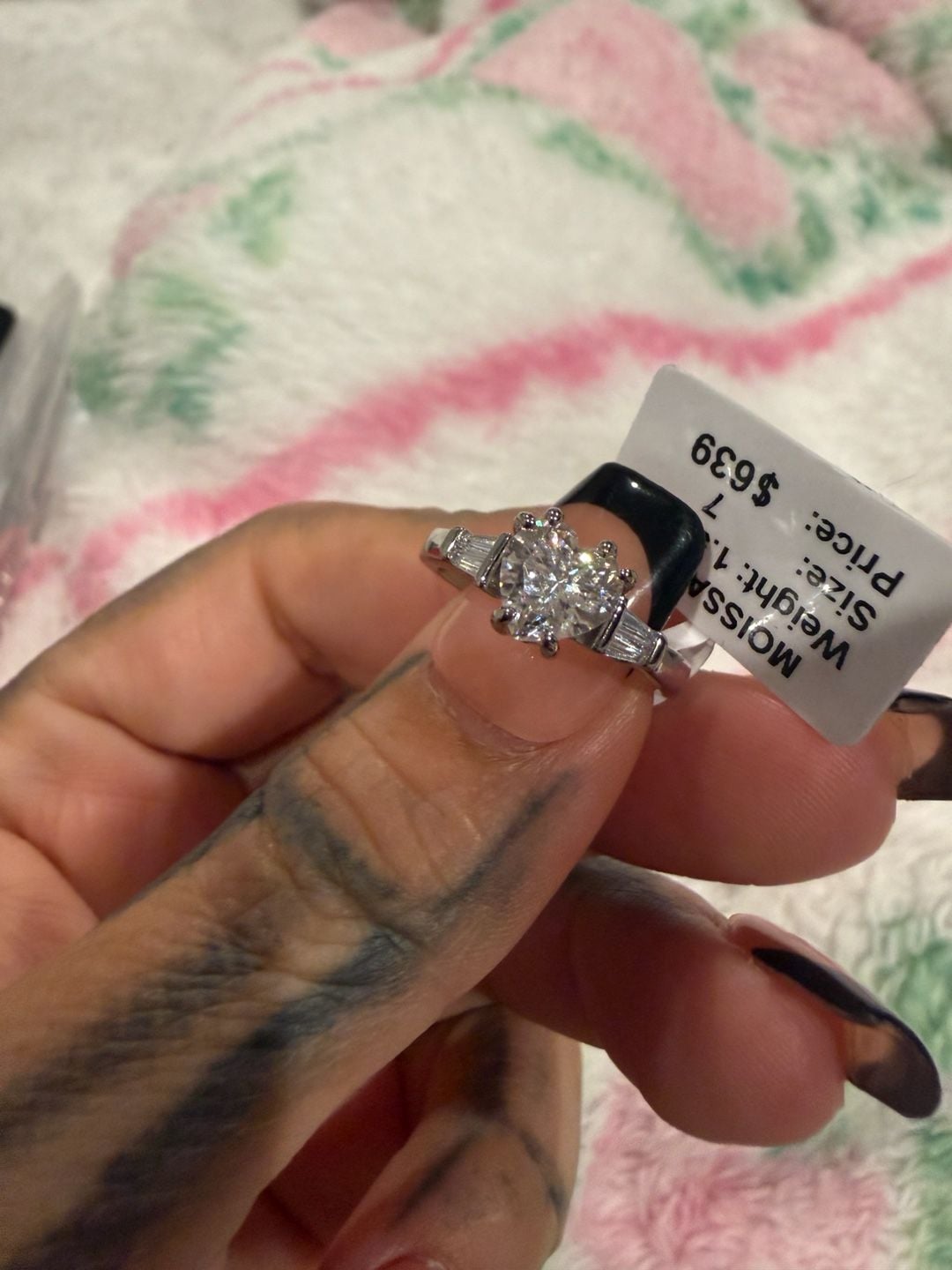 Moissanite Heart-Cut Ring Size 7 1.5 Carat Three-Stone Tapered Baguette bnwt 8