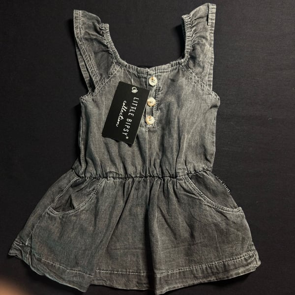 Little Bipsy Denim Flutter Dress Size 6-12M Gray