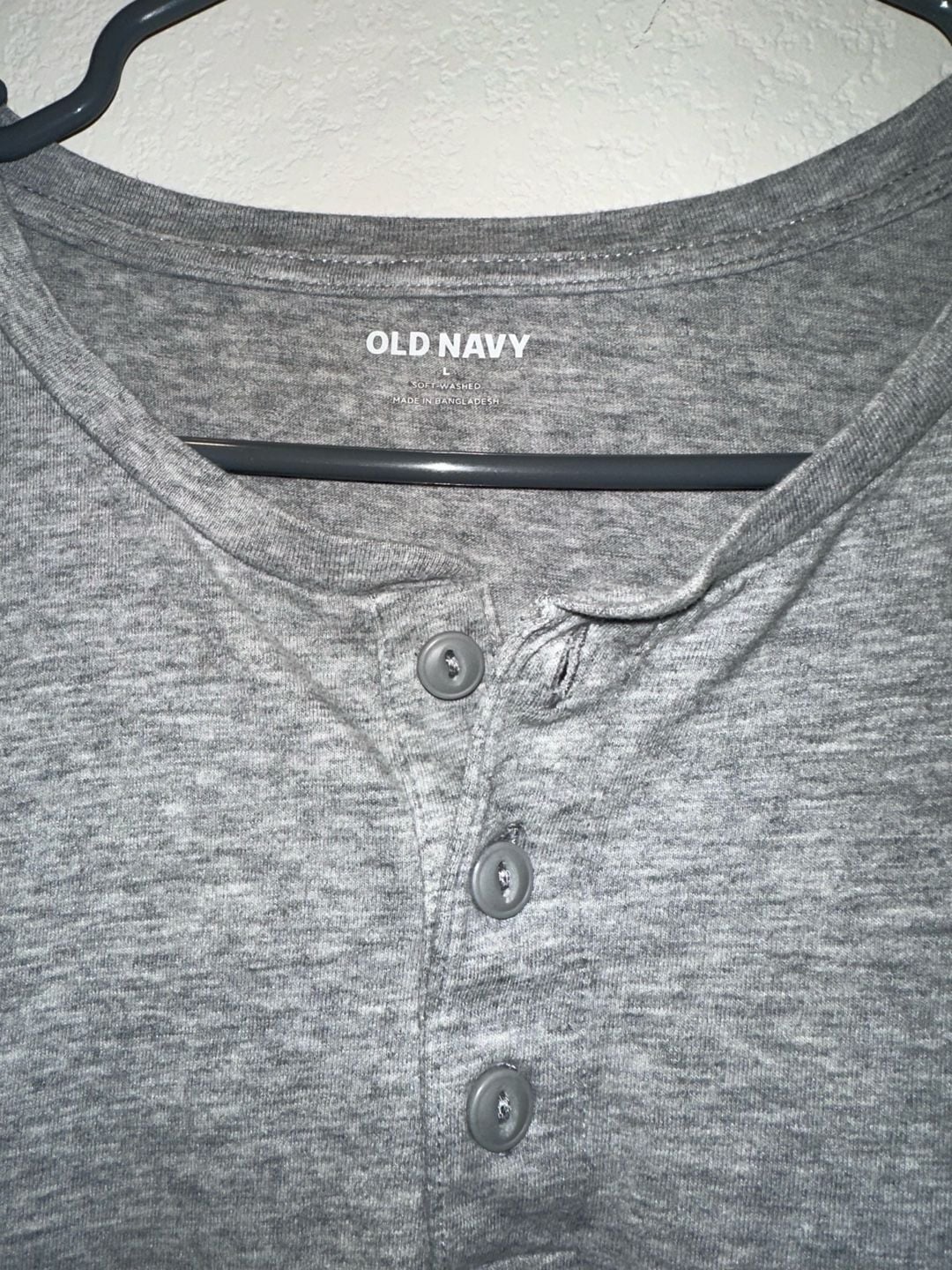 New Old Navy Mens Short Sleeve Soft Washed Henley Tee T-Shirt -Medium - Gray 4