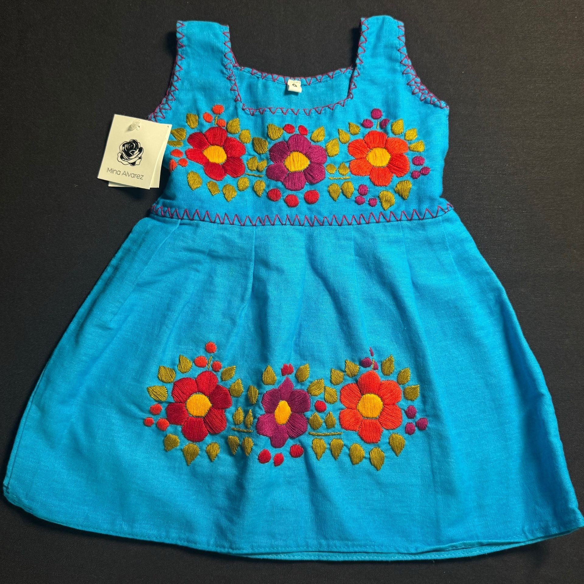 Mina Alvarez Embroidered Dress Size 6-12 Blue Floral 2