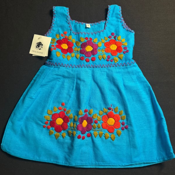 Mina Alvarez Embroidered Dress Size 6-12 Blue Floral