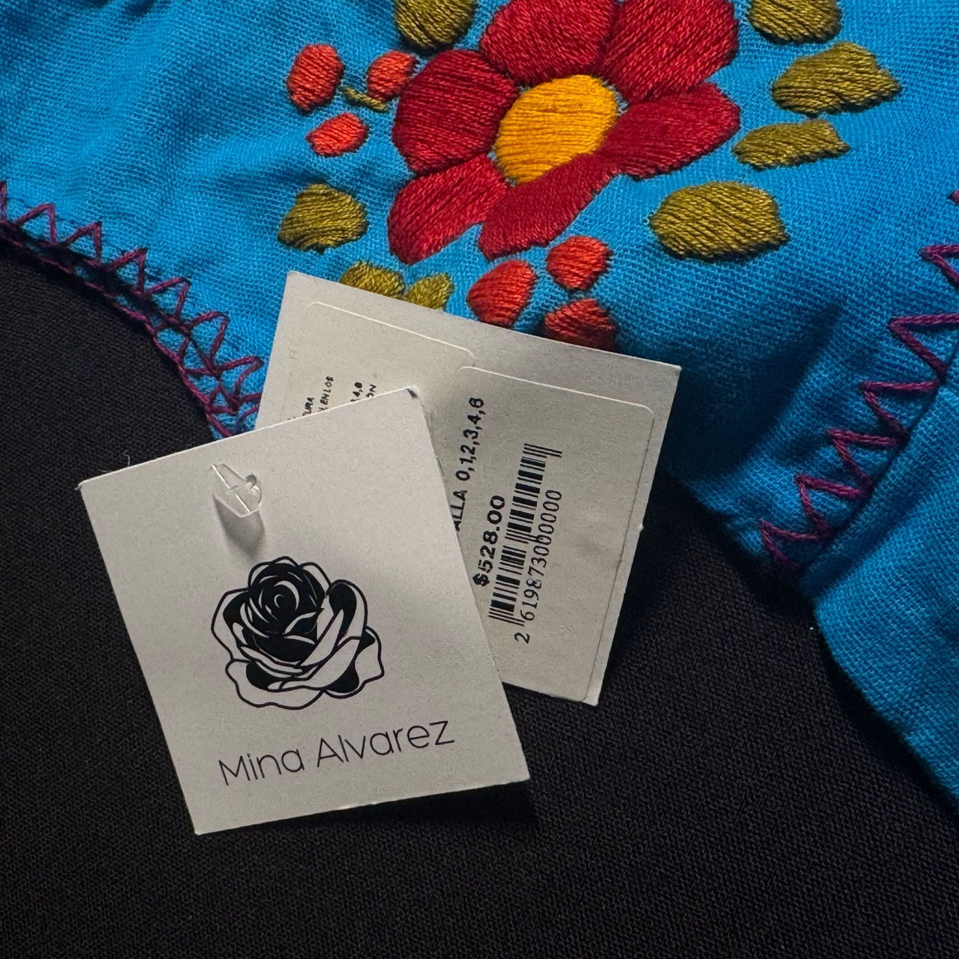 Mina Alvarez Embroidered Dress Size 6-12 Blue Floral 4