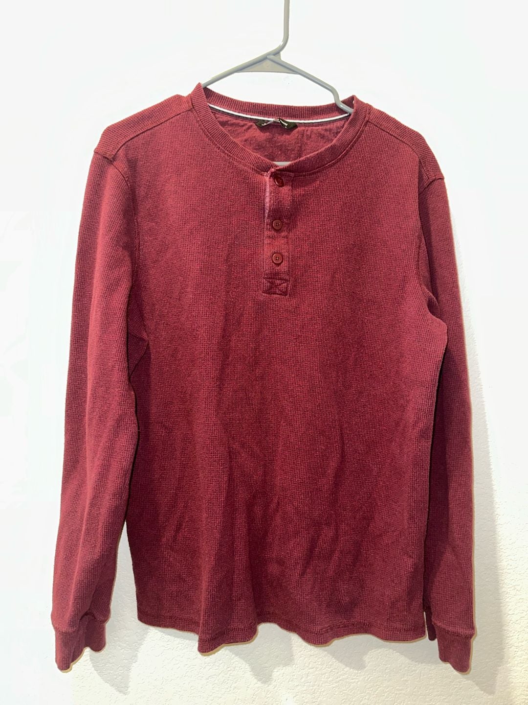 Member's Mark Thermal Henley Size L Red Waffle Knit Long Sleeve Shirt 2