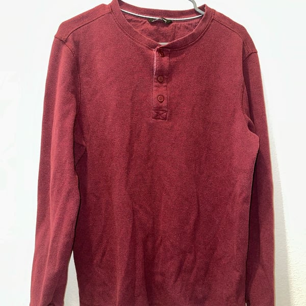 Member's Mark Thermal Henley Size L Red Waffle Knit Long Sleeve Shirt