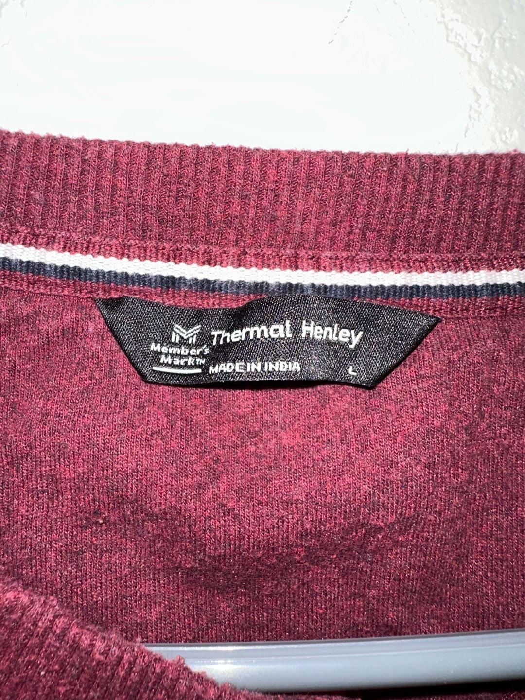 Member's Mark Thermal Henley Size L Red Waffle Knit Long Sleeve Shirt 4