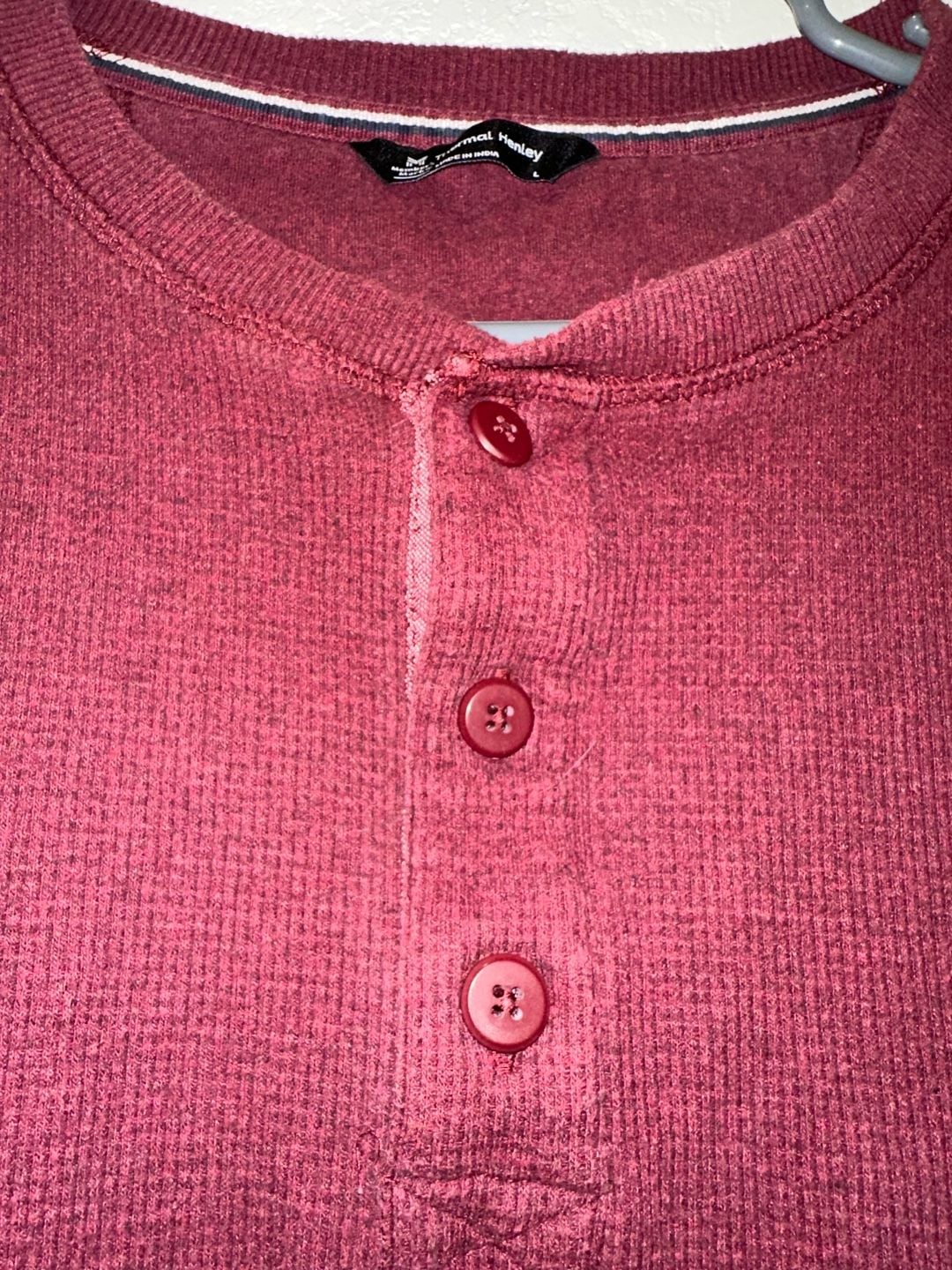 Member's Mark Thermal Henley Size L Red Waffle Knit Long Sleeve Shirt 5