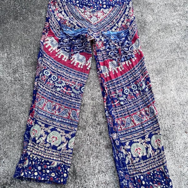 Z-Unbranded Boho Elephant Paisley Print Wide Leg Palazzo Pants (M)