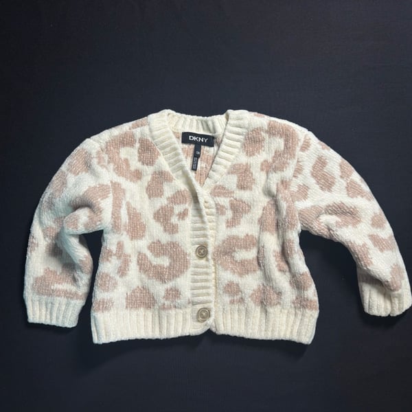 DKNY Leopard Print Cardigan Size 12M Beige White Baby Sweater