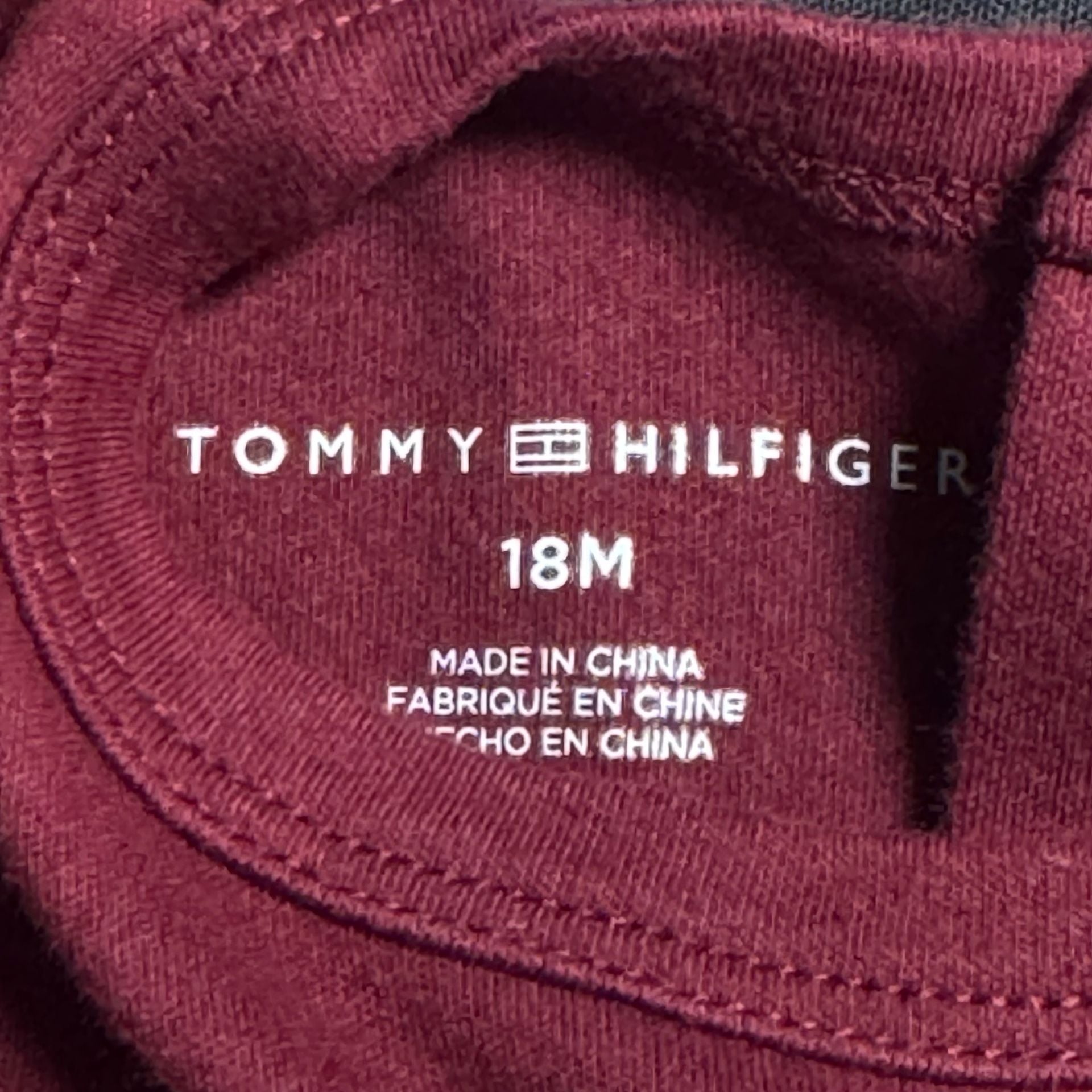 Tommy Hilfiger T-Shirt Size 18M Burgundy Script Logo 3