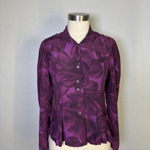 Betty Barclay Floral Long Sleeve Blouse Size 6 Purple Button Down