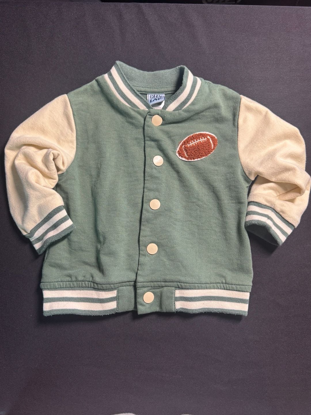 Little Lad Varsity Jacket Size 18M Green Football Patch Sweatshirt 2