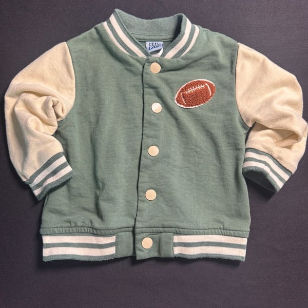 Little Lad Varsity Jacket Size 18M Green Football Patch Sweatshirt