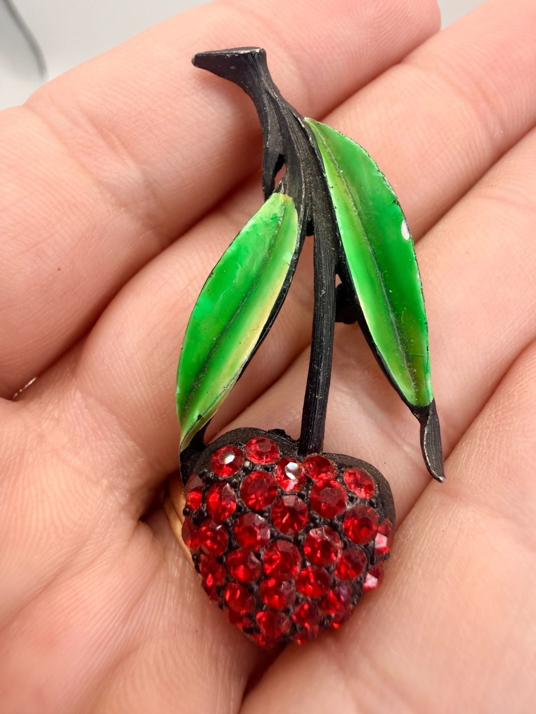 Jonette Jewelry Cherry Rhinestone Enamel Brooch 2
