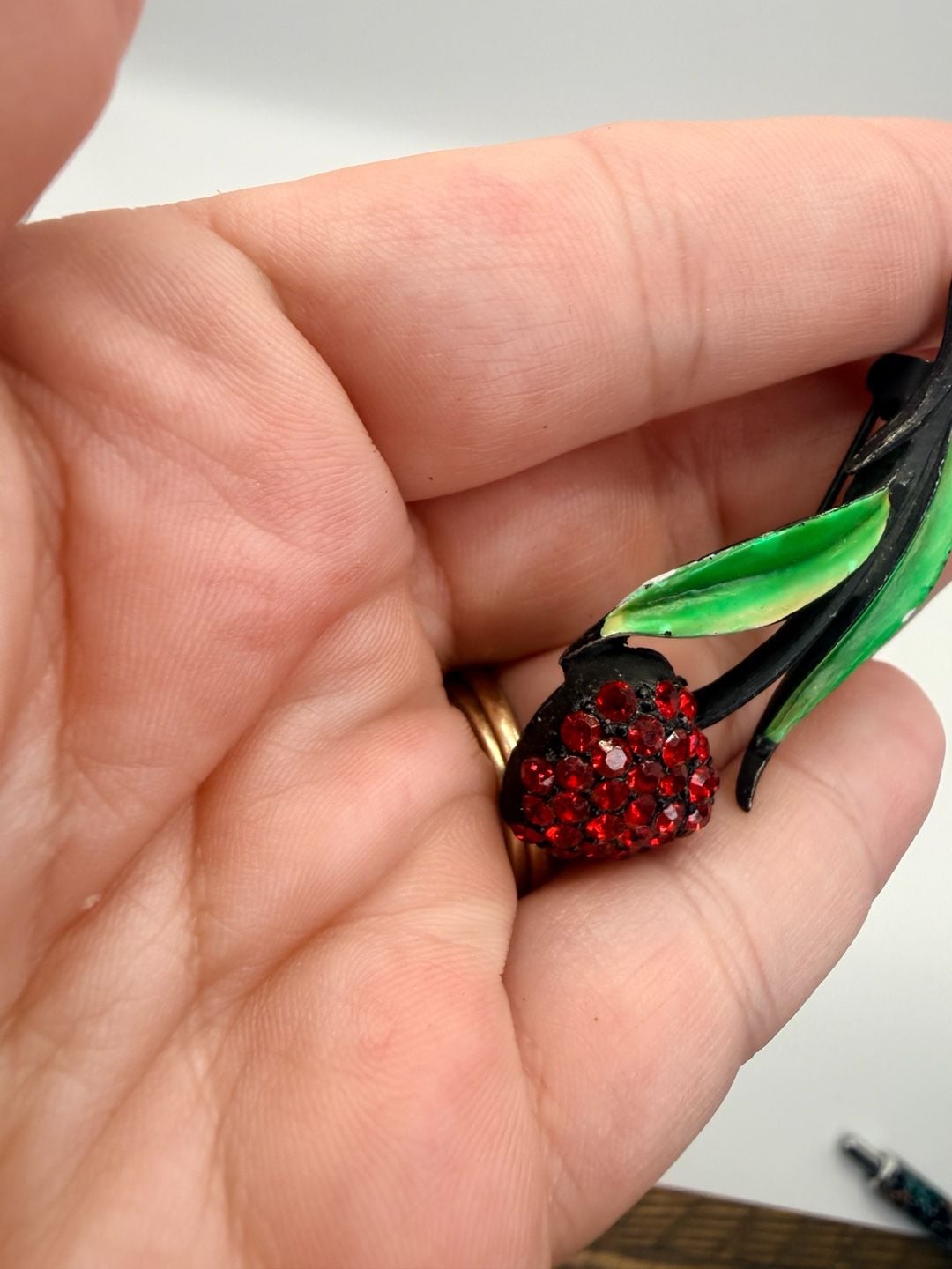 Jonette Jewelry Cherry Rhinestone Enamel Brooch 9