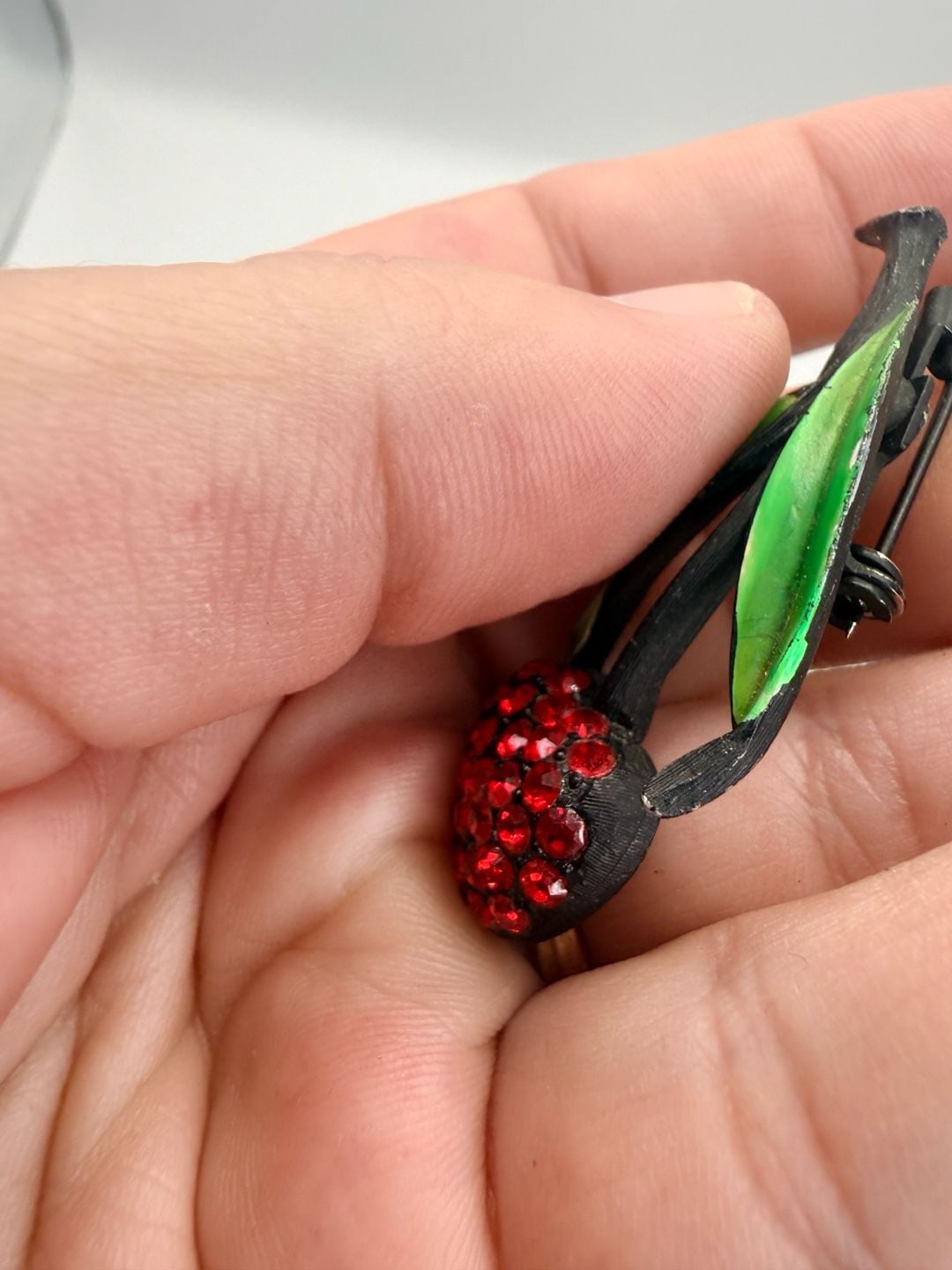 Jonette Jewelry Cherry Rhinestone Enamel Brooch 10