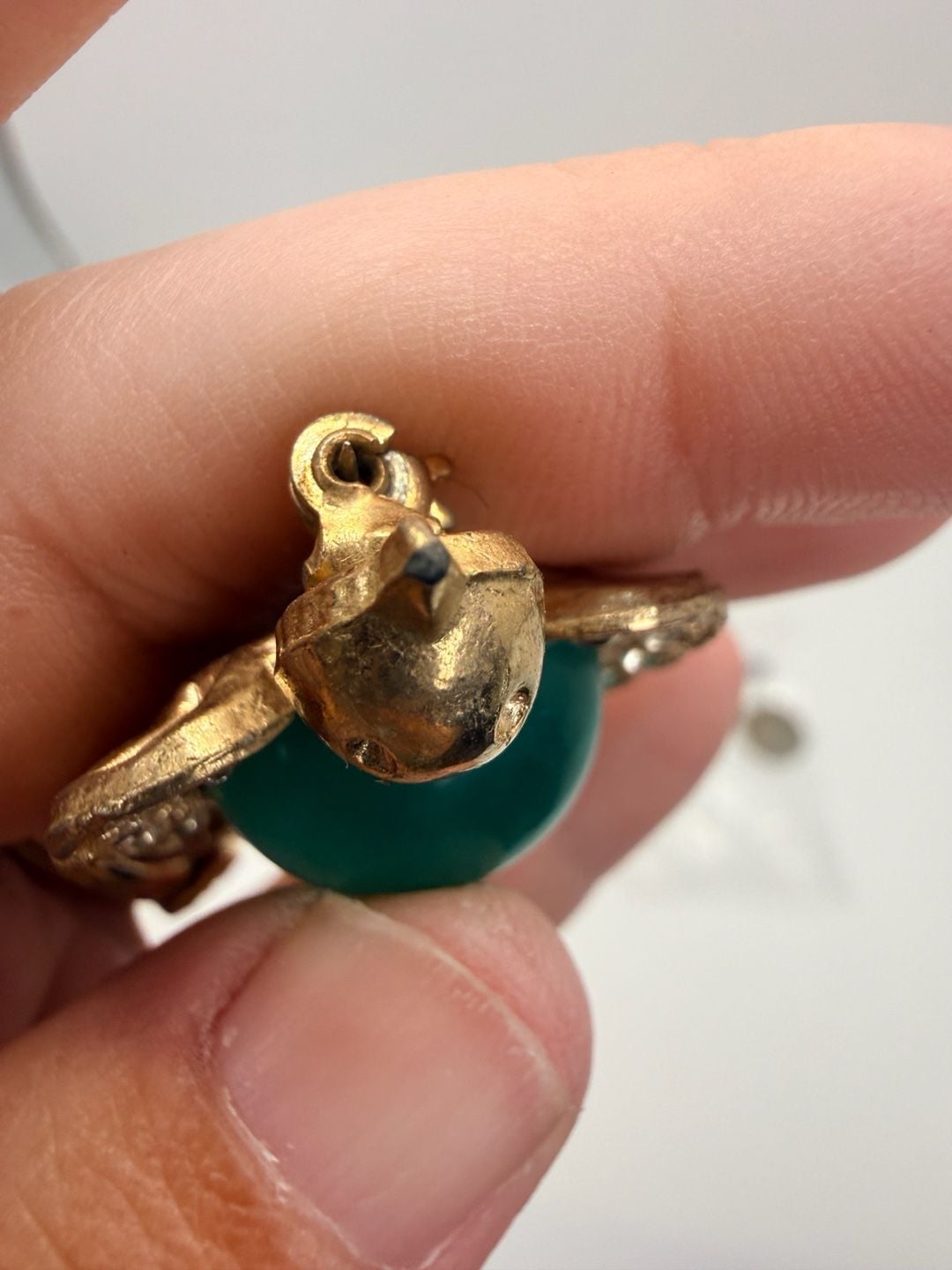 Vintage Gold Tone Green Jelly Belly Bird Brooch Pin 3