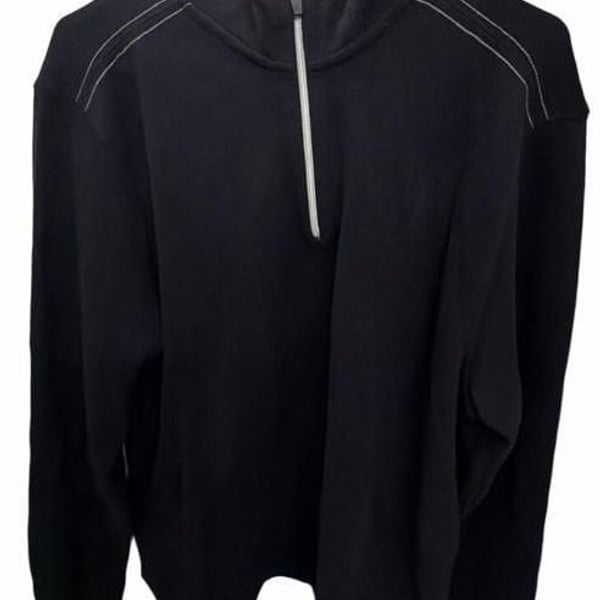 Vintage St Johns Bay Mens M Black Cotton Quarter Zip Pullover Sweater Y2K