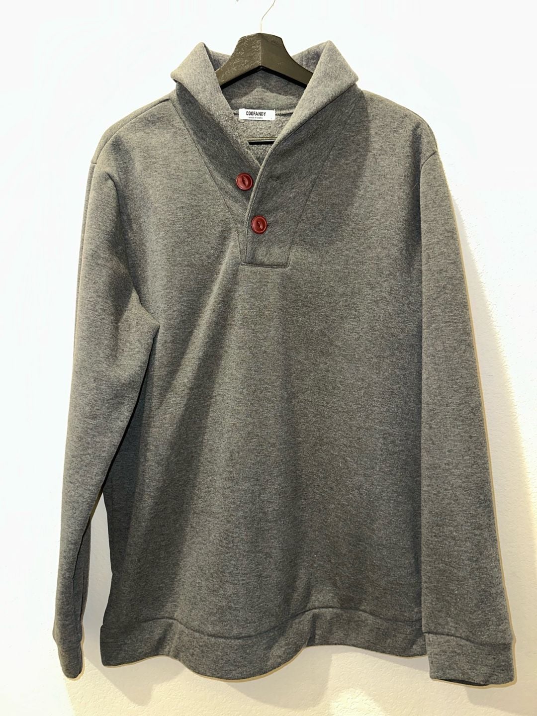 Coofandy Shawl Neck Pullover Sweatshirt Size L Gray Button Up 2