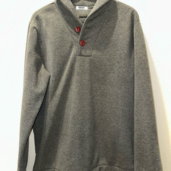 Coofandy Shawl Neck Pullover Sweatshirt Size L Gray Button Up