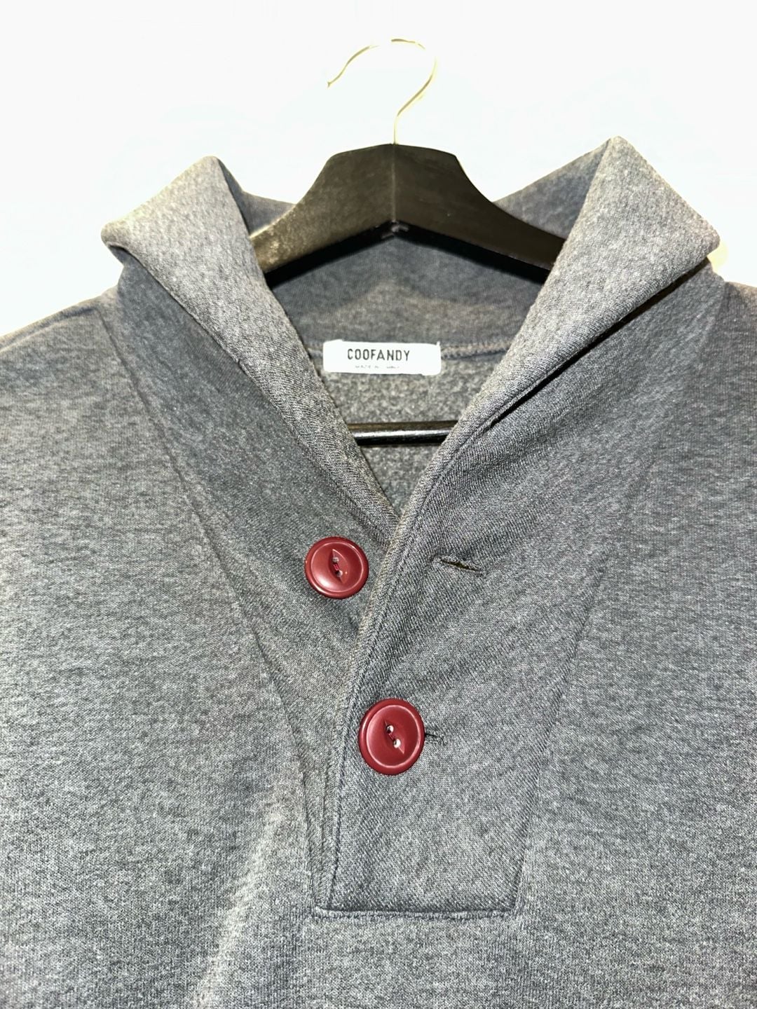 Coofandy Shawl Neck Pullover Sweatshirt Size L Gray Button Up 4