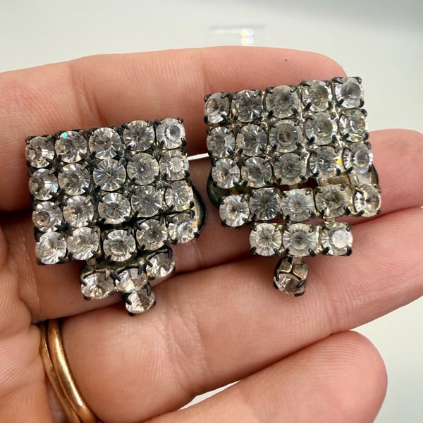 Musi Vintage Rhinestone Shoe Clips Silver Tone Fringe