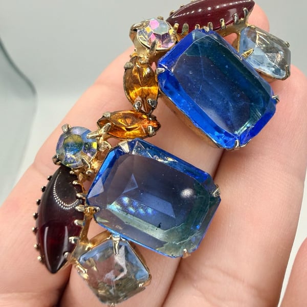 Vintage Multi Color Rhinestone Clip-On Earrings