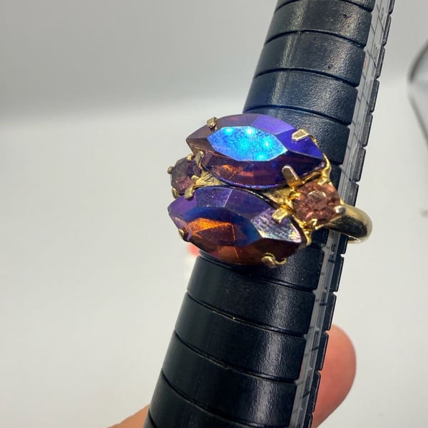 Vintage Gold Tone Cocktail Ring Size 6.5 adjustable
