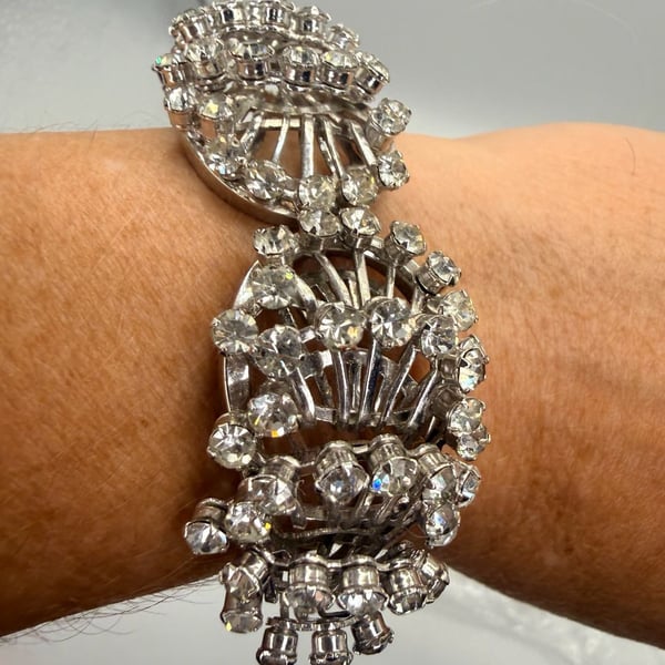 Vintage Clear Rhinestone Clamper Bracelet Size 6.5 Inch