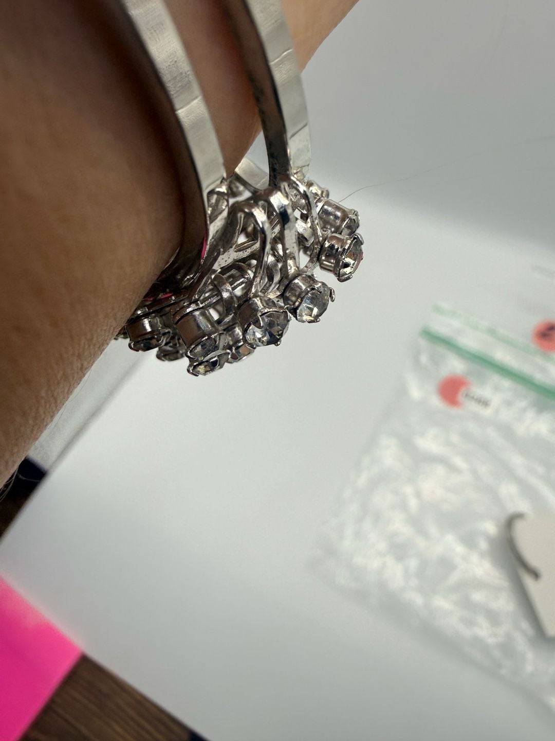 Vintage Clear Rhinestone Clamper Bracelet Size 6.5 Inch 7